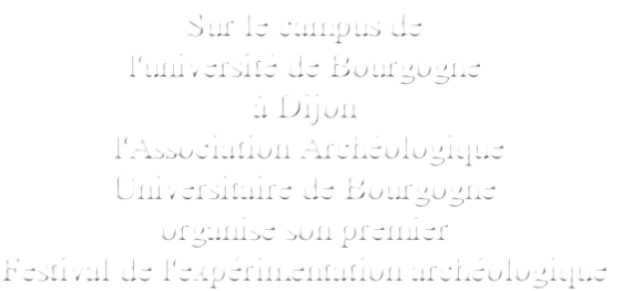 Sur le campus de 
l'université de Bourgogne 
à Dijon
 l'Association Archéologique 
Universitaire de Bourgogne
organise son premier
Festival de l'expérimentation archéologique